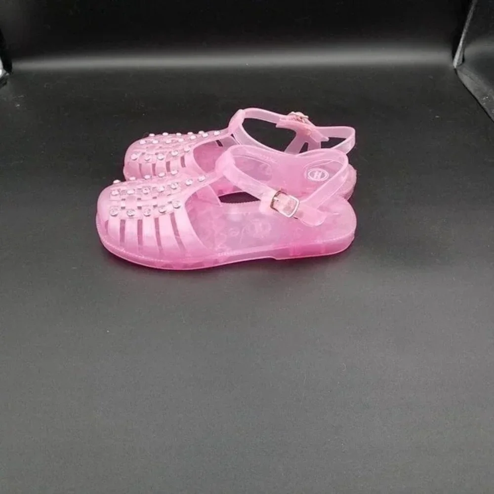 Wonder Nation‎ Girl's Pink Jelly Sandals/Shoes Size 1 With Rhinestones EUC